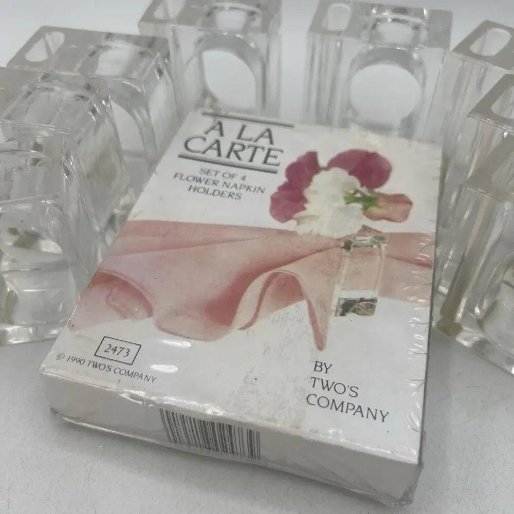 Set 12 Mini Vtg Clear Lucite Flower Vase Napkin Rings Holder Twos Company Retro